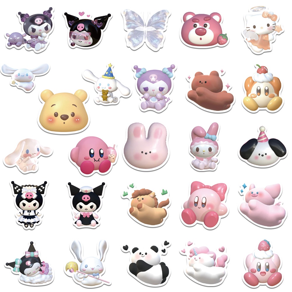 Bộ 51 Miếng Dán 3D Hình Sanrio Hellokitty Mymelody Kuromi Dễ Thương
