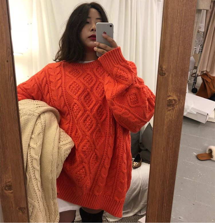 Áo sweater tay dài dáng rộng phong cách thời trang Hàn retro