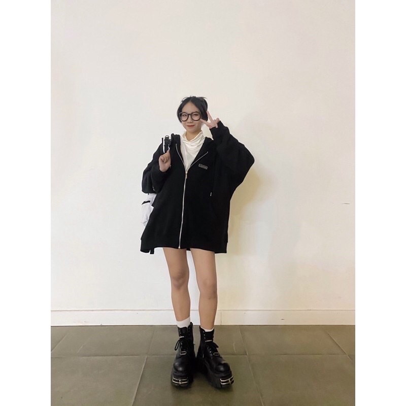 Áo khoác hoodie nam nữ form rộng có mũ in chữ ENT cá tính