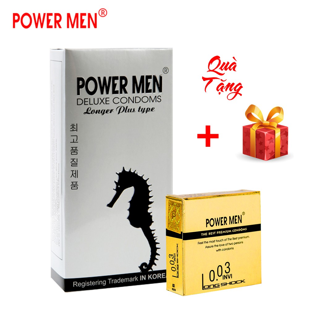 Bao cao su POWER MEN Longer Plus cá ngựa gân gai, chống Xuất tinh sớm Hộp 12 bao