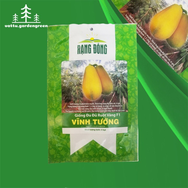 Hạt giống đu đủ ruột vàng F1 Vĩnh Tường Rạng Đông gói 5 hạt cây sinh trưởng mạnh, thịt dày, vị ngọt thanh