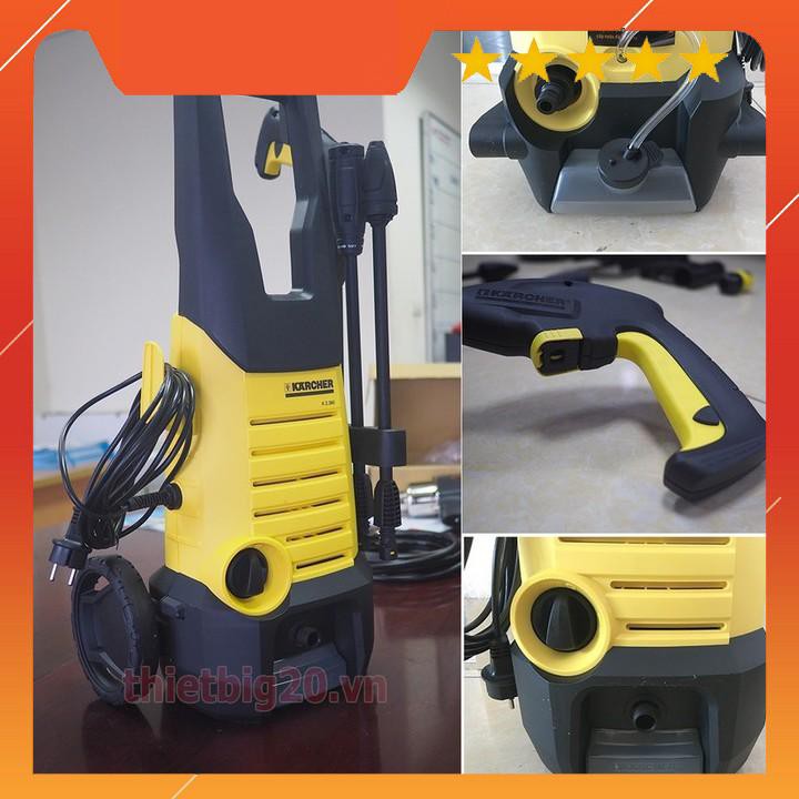 Máy rửa xe gia đình có chỉnh áp Karcher K2 360 KAP kèm bình bọt 0.6L và nước rửa xe