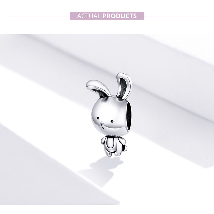 Bamoer 925 Real Silver Rabbit Shape Bead Pendant Bracelet Accessories SCC1517