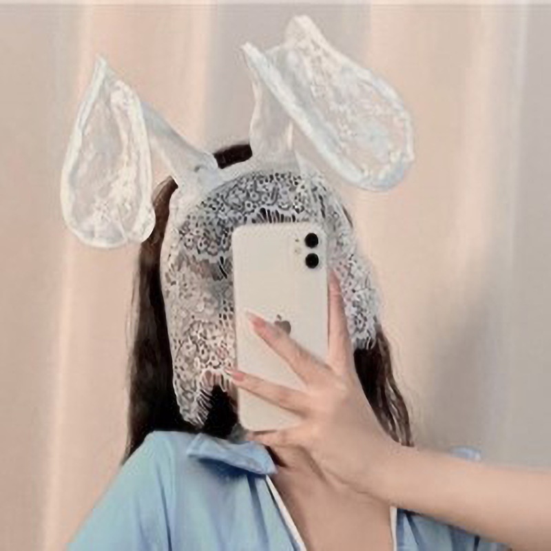 Bờm tai thỏ ren kèm mặt nạ sexy 1099