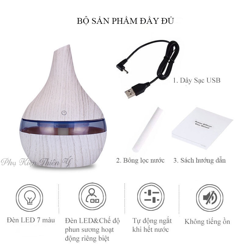 Máy phun sương tạo ẩm 300ml, Khuếch tán tinh dầu vì sức khỏe, vừa phun tinh dầu vừa làm đèn ngủ, tự ngắt khi hết nước