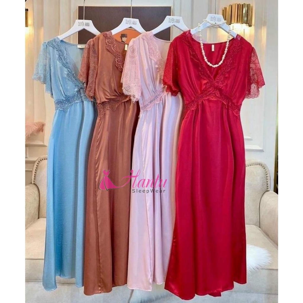 Hantu Sleepwear -Đầm ngủ lụa dài tiểu thư mặc nhà sang trọng mềm mịn mát mướt