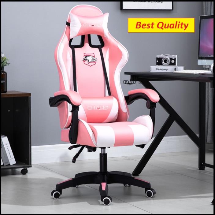 Ghế Gaming Cao Cấp. Ghế Game Kèm Gối Tựa Massage Lưng. Chân Xoay 5 Cánh. Tùy Chỉnh Độ Cao, Độ Ngả Lưng.