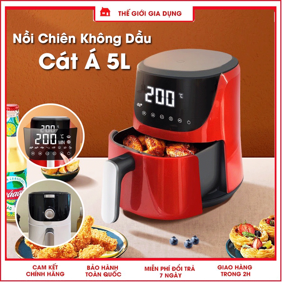Nồi chiên không dầu CÁT Á - Nồi chiên không dầu đa năng cảm ứng, núm xoay cơ - Dung tích 5 lít - Bảo hành 12 tháng