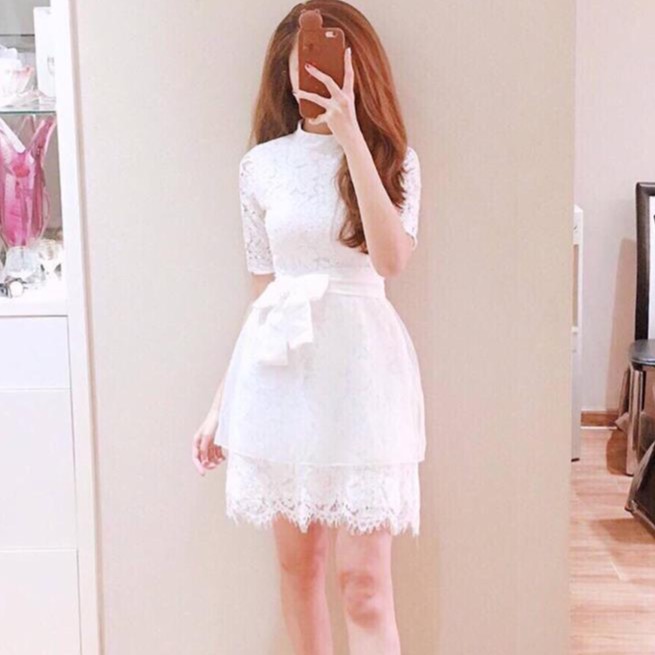 Đầm dự tiệc đi đám cưới đầm xòe ren cổ trụ siêu đẹp Tati Dress kèm ảnh thật