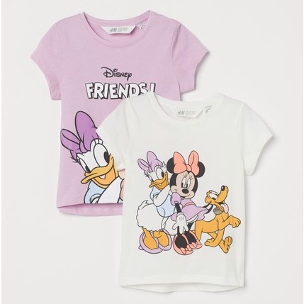 Áo thun cộc tay bé gái - Set 2 áo cotton cộc tay Minnie tím HM cho bé gái size 2-10t