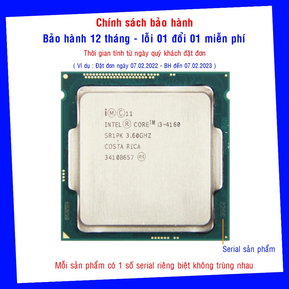 Cpu i3 4160 chạy main h81 b85 socket 1150 intel - BH 01 tháng / tặng keo tản nhiệt