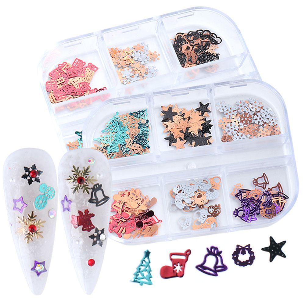 Hộp Sequin Hình Bông Tuyết Tuần Lộc Giáng Sinh 3D Dùng Trang Trí Móng Tay DIY