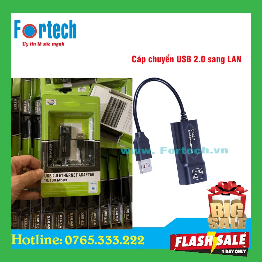 Cáp chuyển đổi USB 2.0 sang LAN 100Mbps tốc độ cao.