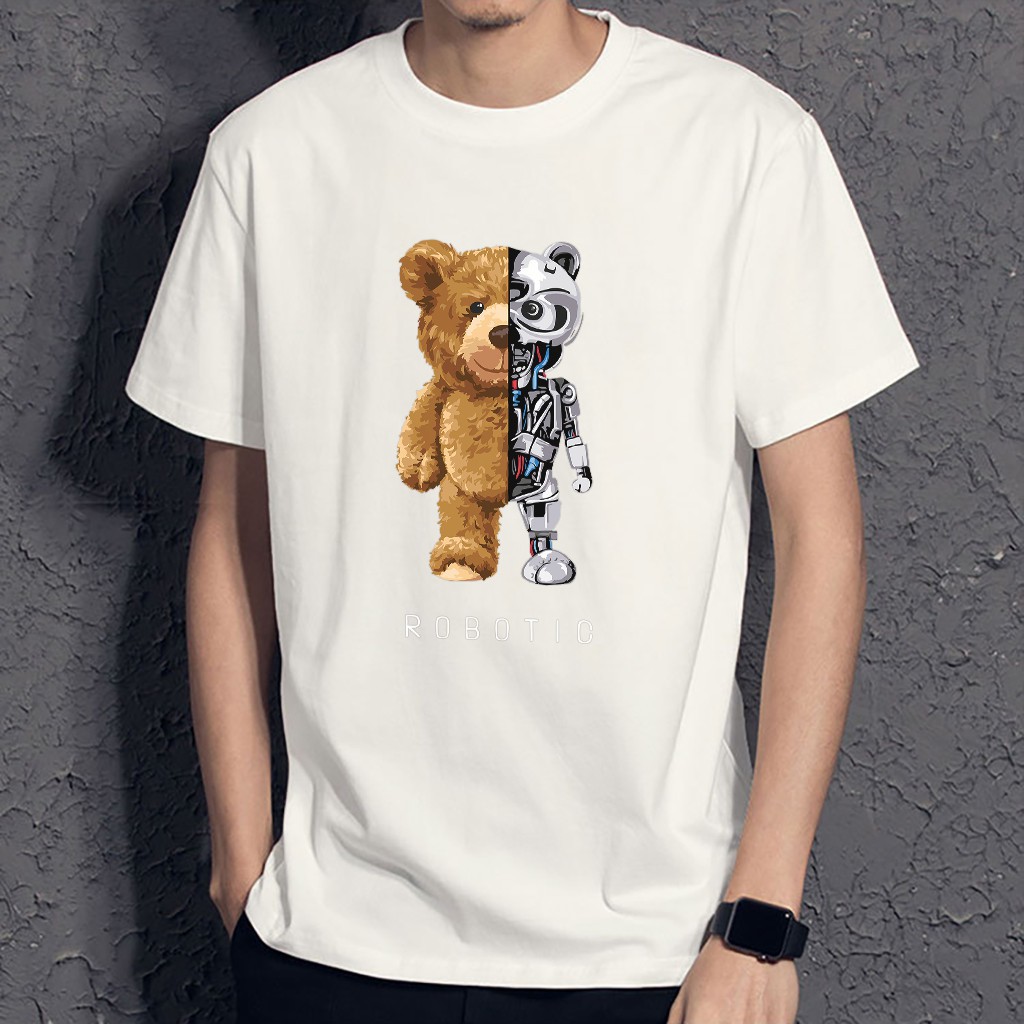 Áo thun unisex ngắn tay không cổ in hình GẤU ROBOTIC hợp thời trang - Bộ sưu tập áo phông gấu moschino cá tính | BigBuy360 - bigbuy360.vn