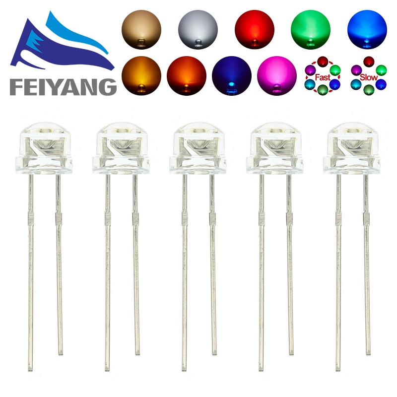 Bóng Đèn LED Đi Ốt 5mm Ánh Sáng Trắng Đỏ Xanh Dương Vàng Cam Tia UV 3V DIY