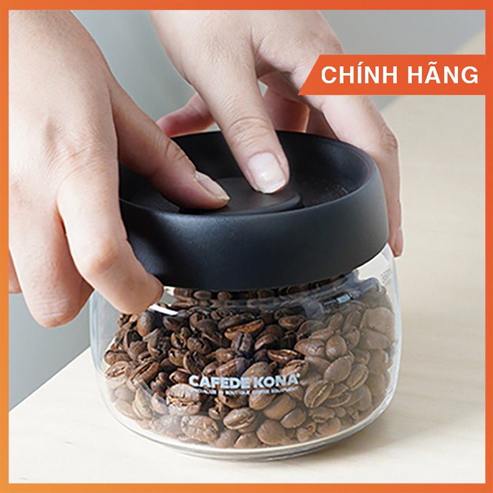 Hũ đựng cà phê thủy tinh van hút chân không Cafede Kona