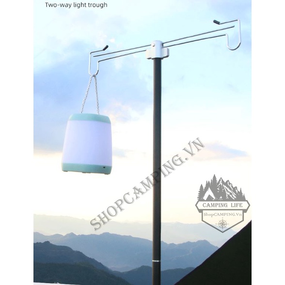 Trụ đèn cắm đất hợp kim nhôm 2 móc treo, cây treo đèn phi 16mm dã ngoại, cắm trại - Camping VietNam