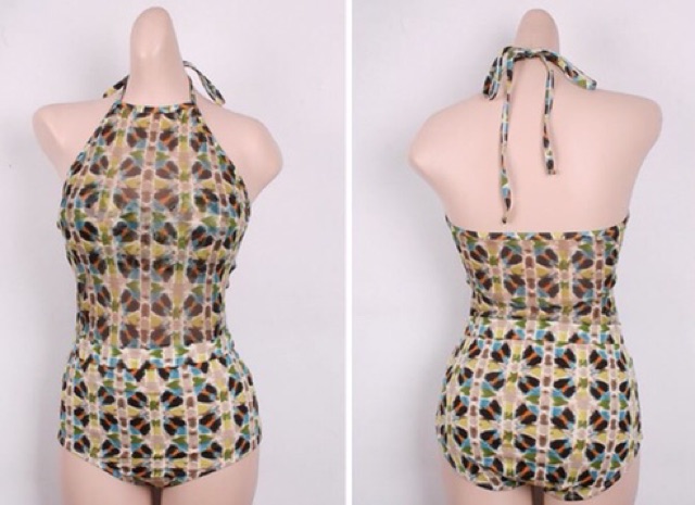 Bikini liền họa tiết vintage, bikini phong cách retro có ảnh thật