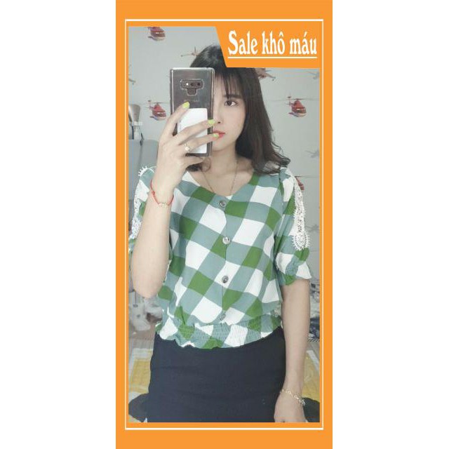 Sale 30% Áo bò cạp caro ren tay Tiểu thư - Cực hot | BigBuy360 - bigbuy360.vn