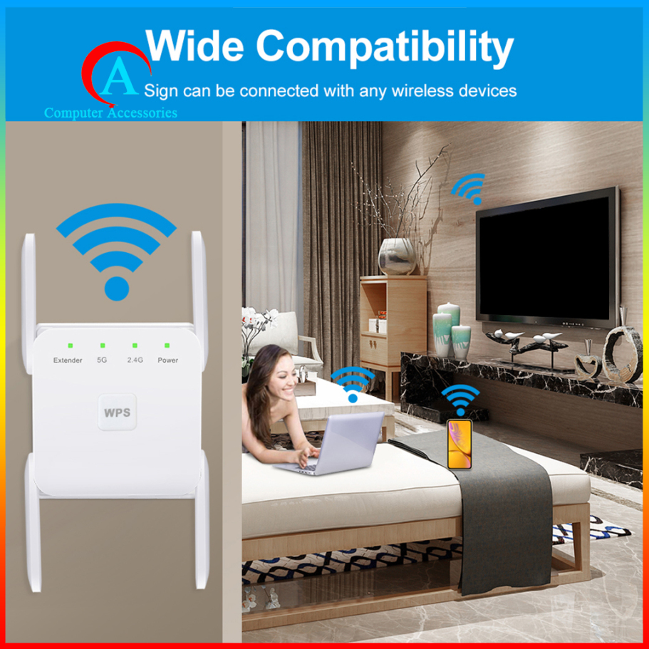 Bộ Khuếch Đại Tín Hiệu Wifi 1200mbps 2.4g 5g 4 Phích Cắm Uk-Plug