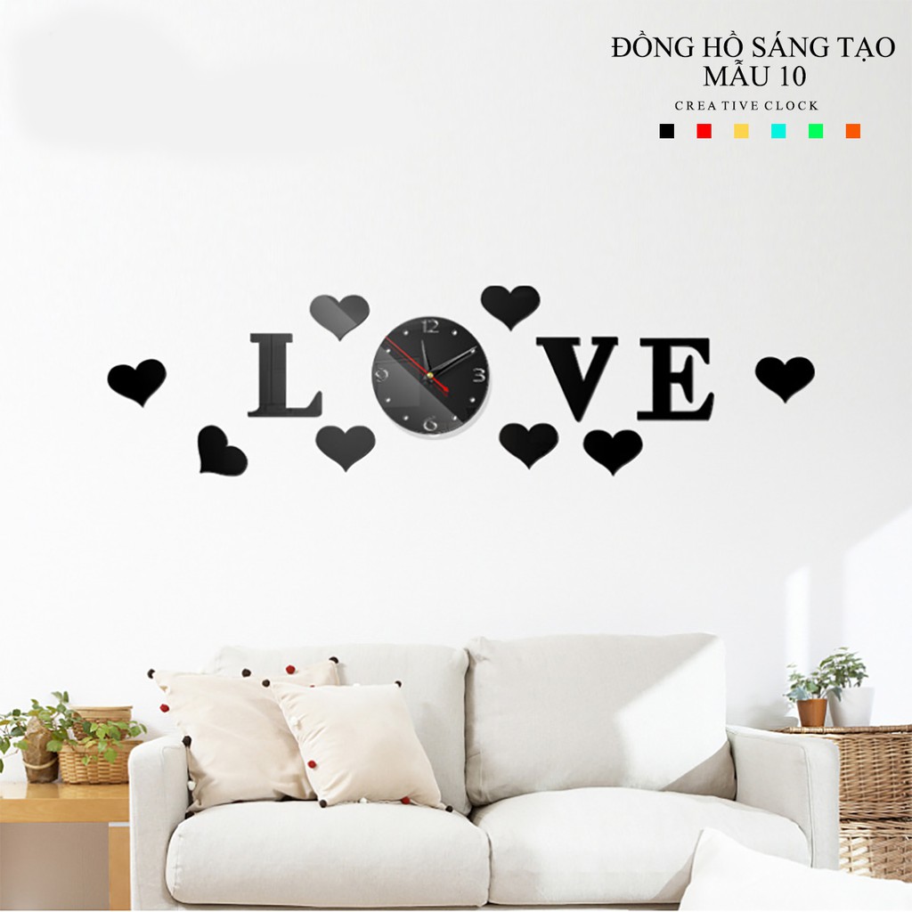 [Mẫu 04 chữ nhật] Đồng hồ dán tường mica cao cấp, đồng hồ trang trí decor nhà cửa, quán cà phê, trà đá hình chữ nhật