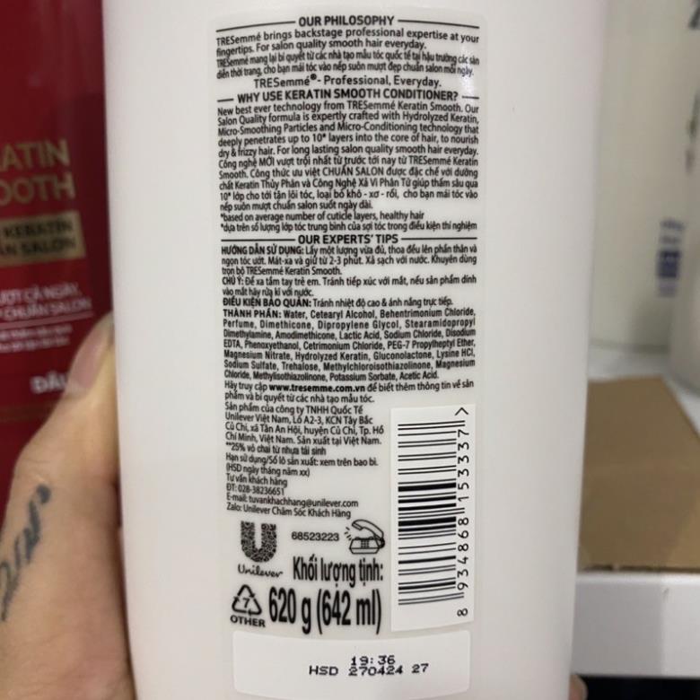 Dầu Gội Và Xả Tresemme Keratin 640g
