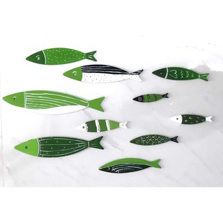 Set 10 Cá gỗ mộc chưa tô dán tường