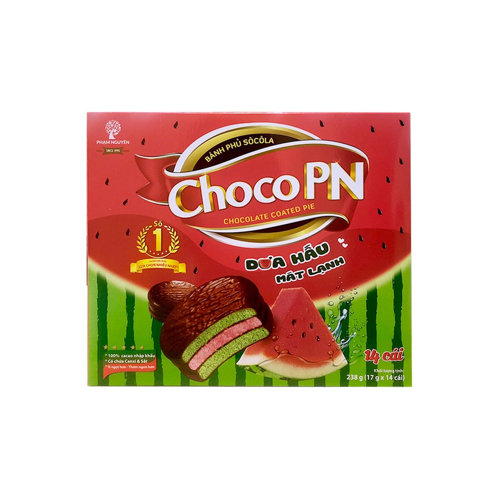 Hộp Bánh phủ Socola Choco PN Dưa Hấu 238g | Bánh ăn vặt Socola | Đồ ăn vặt