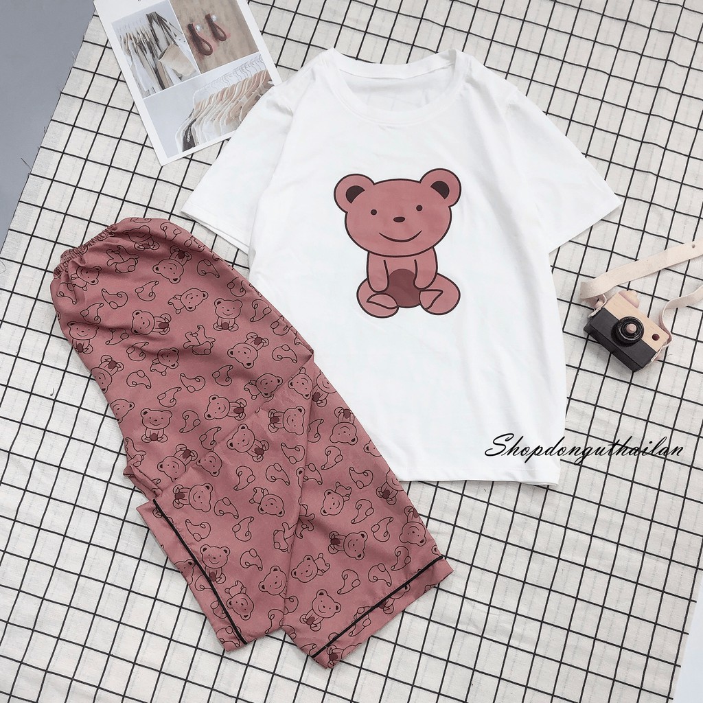 Bộ ngủ áo thun cotton quần lửng kate Thái