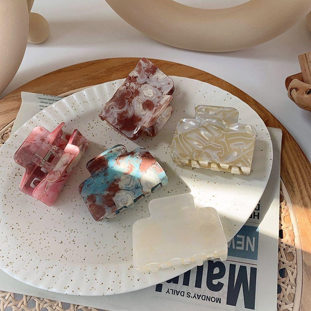 QQMALL Kẹp Tóc Bằng Nhựa Hình Vuông Họa Tiết Vân Đá Cẩm Thạch Thanh Lịch Dành Cho Bạn Nữ