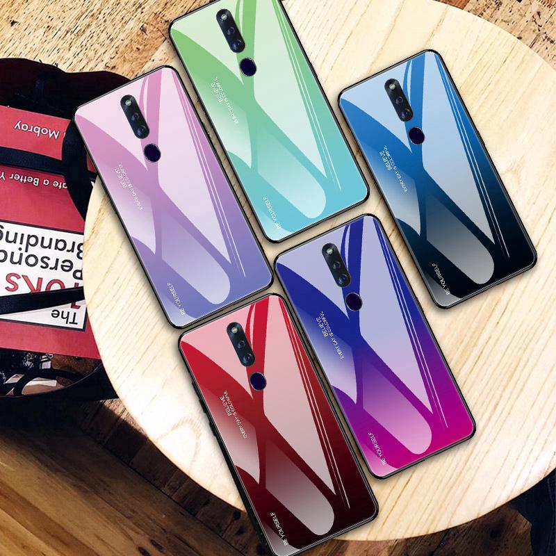 Ốp điện thoại kính cường lực màu loang viền dẻo cho OPPO F11 Pro