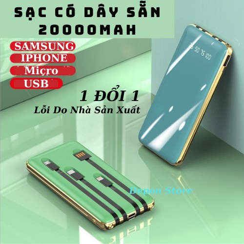 (NHANH TÂN BÌNH-TÂN PHÚ) Sạc Dự Phòng 20000 mah Power Bank, Sạc Dự Phòng Mẫu Dáng Đẹp Có Dây Sẵn Tiện Mang Theo