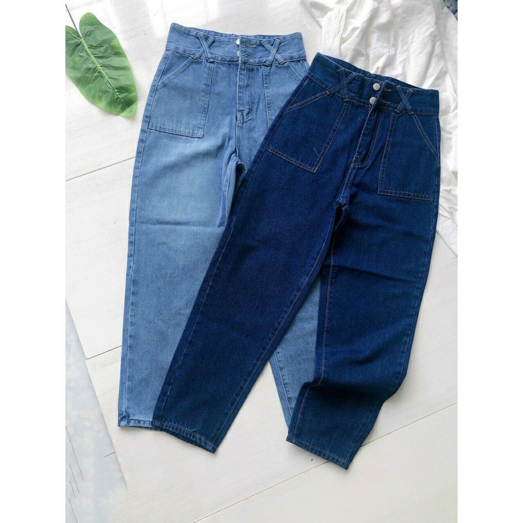 Quần Baggy Jean Nữ Lưng Cao Túi Vuông 2 Nút Cực Cute Xanh Đậm Và Nhạt - 403 | BigBuy360 - bigbuy360.vn