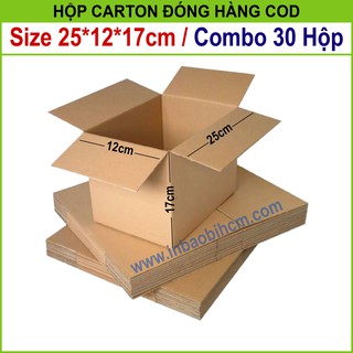 30 hộp carton đóng hàng 25x12x17 cm