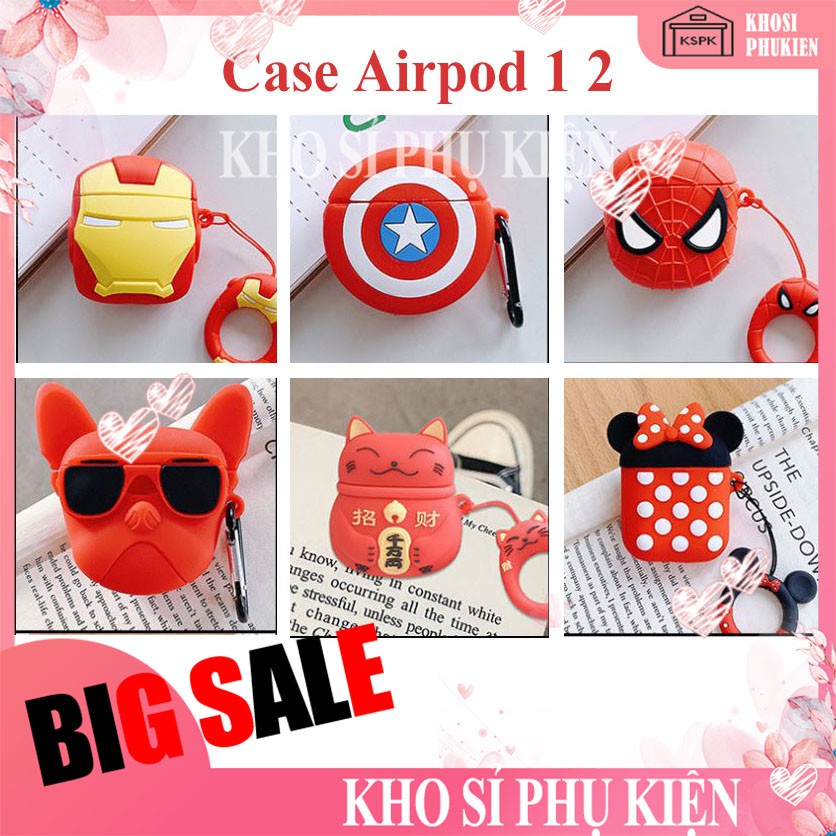 Case airpod nhiều hình màu ĐỎ - airpod 1/2 - tặng kèm móc treo