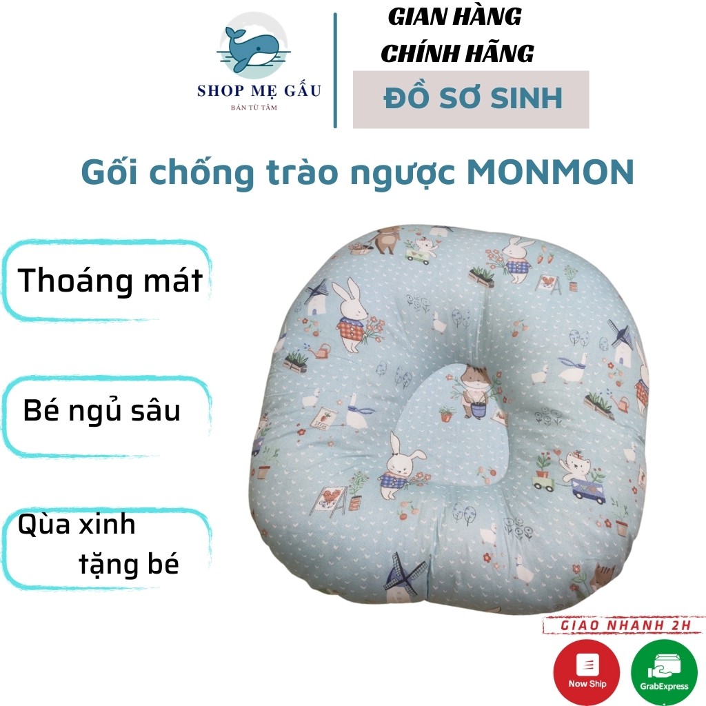 Gối Chống Trào Ngược ❤️CHÍNHHÃNG♥️ Gối Đa Năng Chữ C MONMON Cho Bé Chất Cotton Bông Hàn Thấm Hút Mồi Hôi Tuyệt Đối