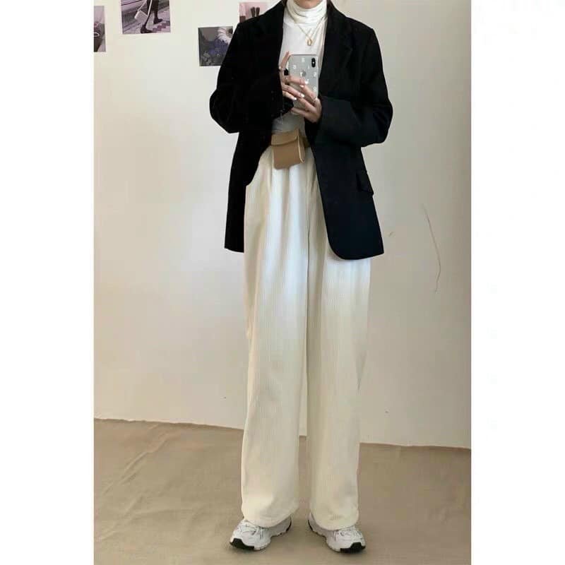 [Mã FAMARAL1 giảm 10K đơn 50K] Quần ống rộng dài 100cm chất nhung tăm lưng cao chuẩn form Ulzzang M89