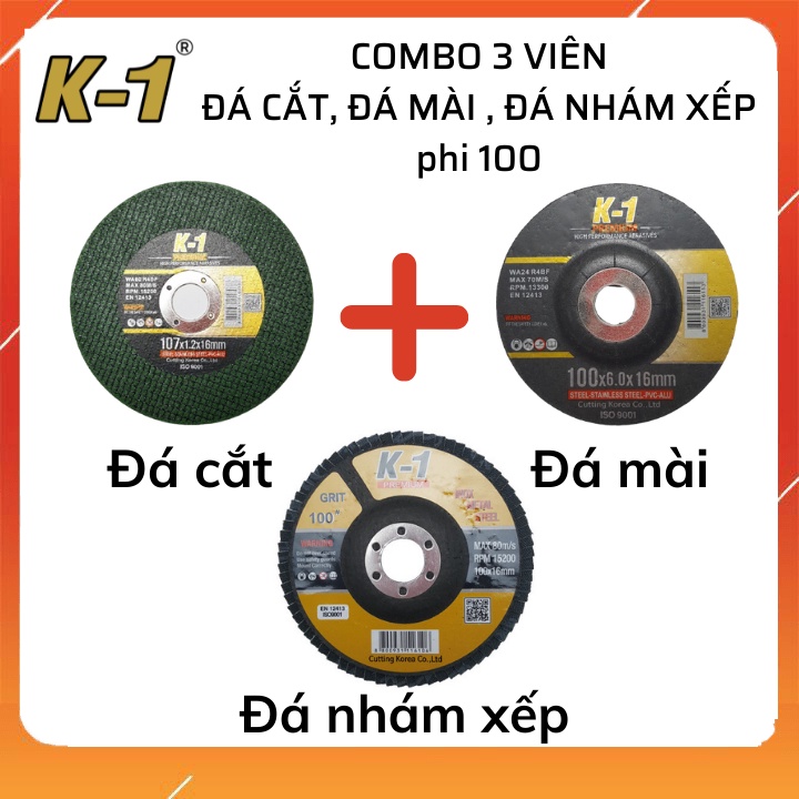 Combo đá cắt sắt, đá mài sắt, đá nhám xếp 100