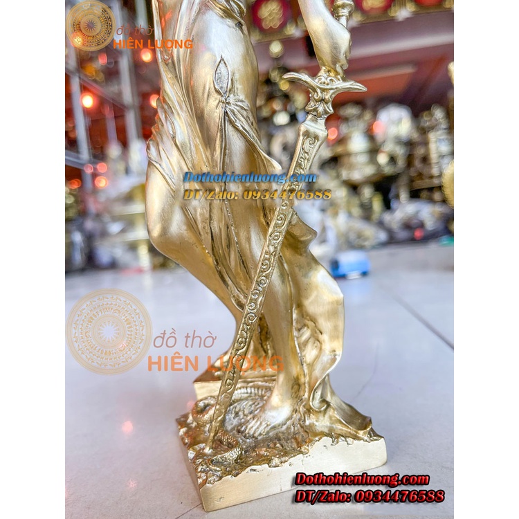 Tượng Nữ Thần Công Lý Bằng Đồng Vàng Nguyên Chất Cao 27cm, Nặng 1,4kg Đẹp Tinh Xảo