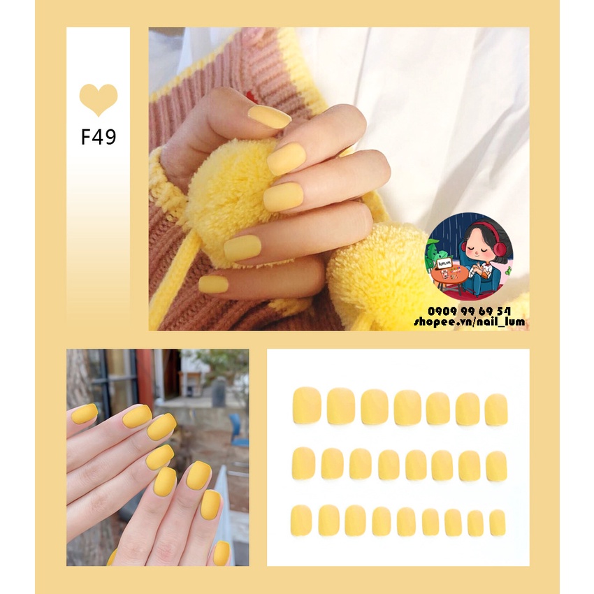 [ 720 1051 VÀNG CHANH F49 ] Móng ĐƠN SẮC - Phom VUÔNG NGẮN - SƠN MỊN  [Tặng Miếng Dán Và Dụng Cụ] Lẻ
