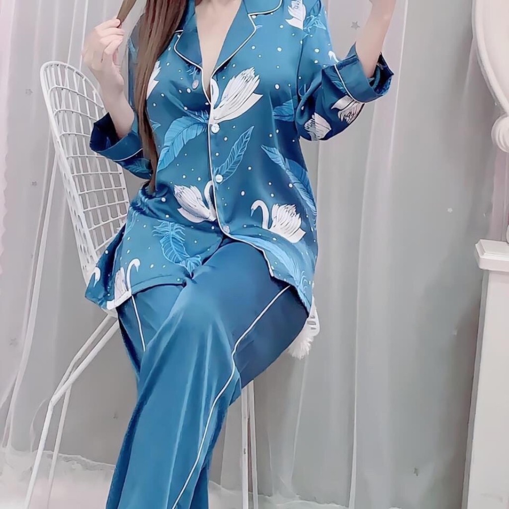 Đồ bộ pijama, bộ lụa cao cấp tay ngắn quần dài chất liệu mềm mịn mát dịu,hoạ tiết dễ thương | BigBuy360 - bigbuy360.vn