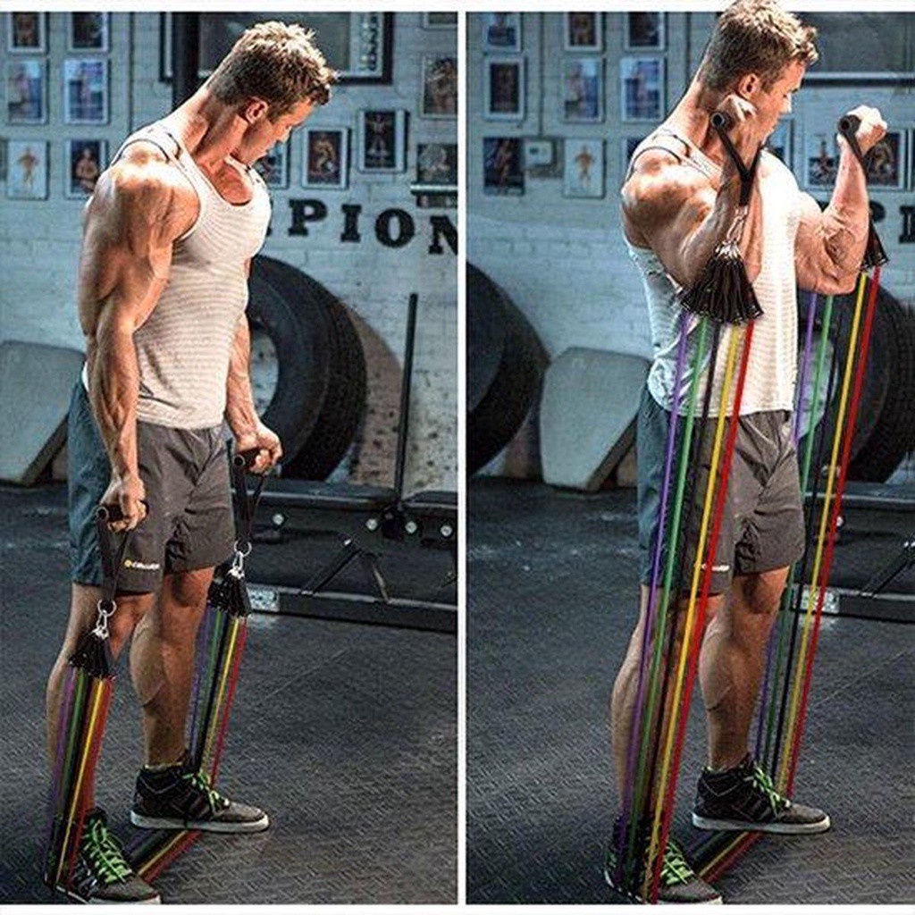 Bộ dây ngũ sắc tập gym 11 món cao cấp (HÀNG TỐT) - Resistance band dây chun kháng lực thể hình thể lực tập ngực body