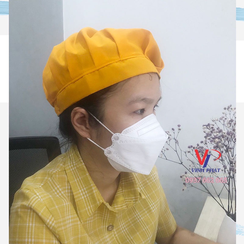 Mũ nón đầu bếp, phụ bếp đẹp màu vàng Free size chống bụi tiện dụng nón vải - Vĩnh Phát