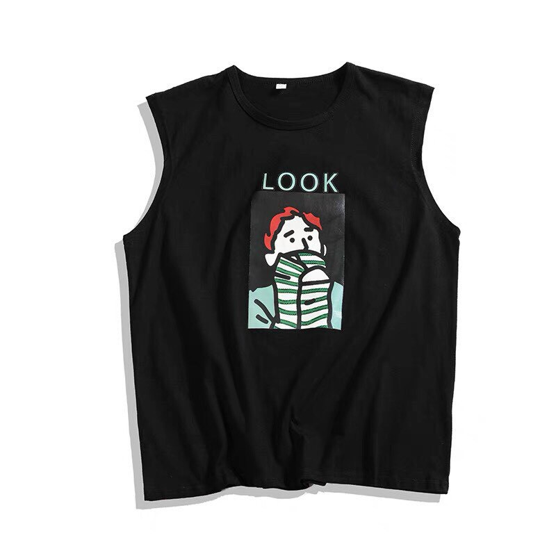 Áo thun hở nách in chữ look vải thun cotton mềm mịn, vải đẹp