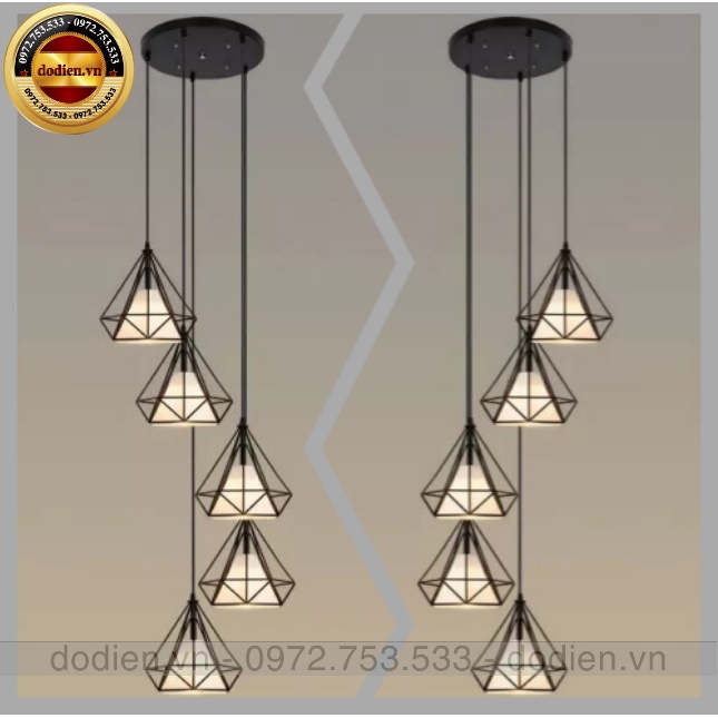 Đèn chùm thả 5 đèn thông tầng đèn kim cương cầu thang,phòng khách