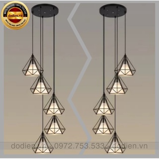 Đèn chùm thả 5 đèn thông tầng đèn kim cương cầu thang,phòng khách