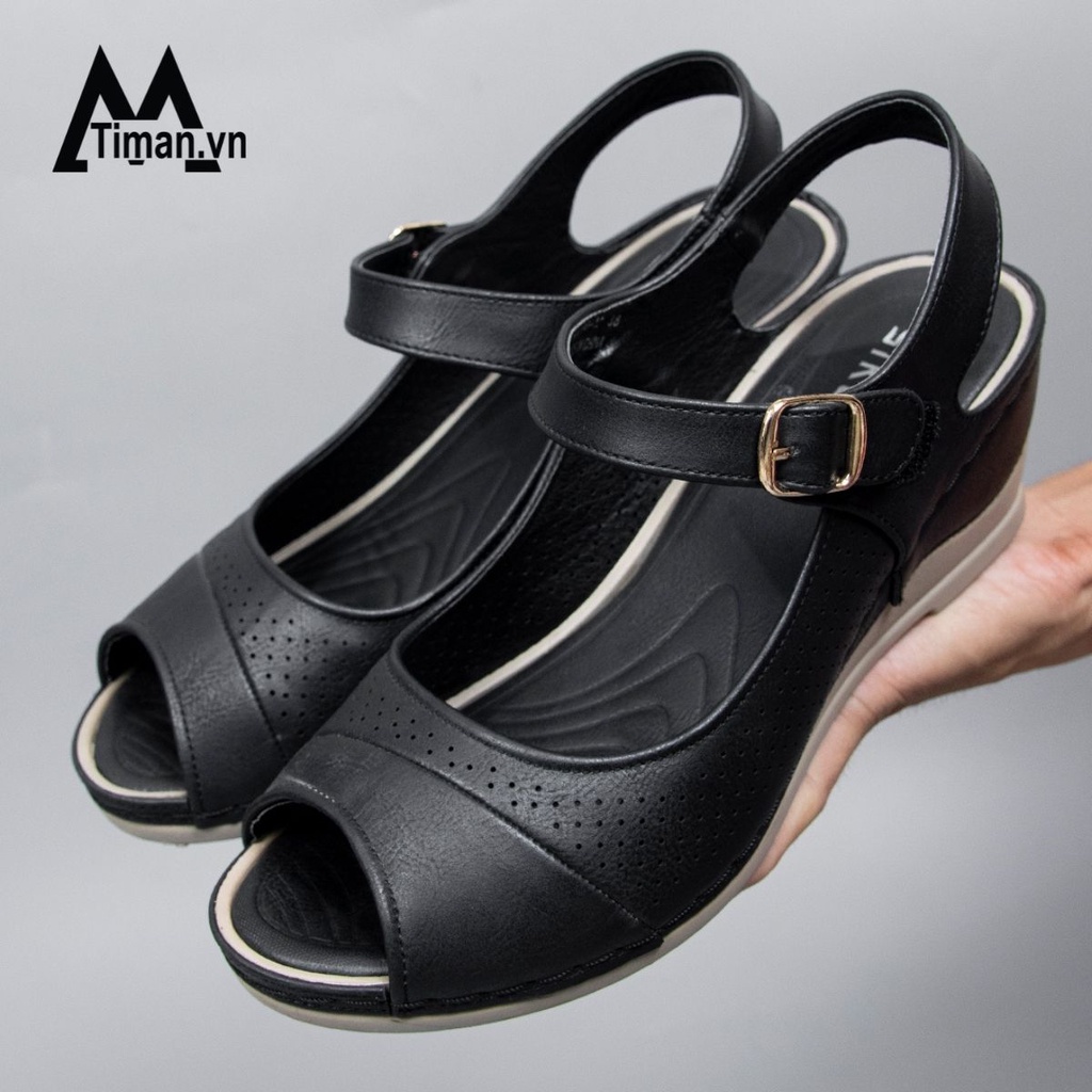 Giày sandal nữ đế xuồng đi học 3 phân cao gót kiểu xỏ ngón đế bệt dáng bánh mì bảo hành 1 năm P89 TIMAN