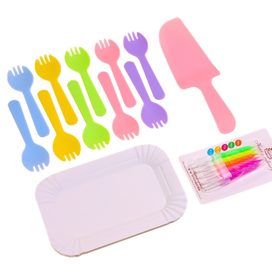 BỘ DAO DĨA ĐĨA GIẤY SINH NHẬT KÈM NẾN SẮC MÀU