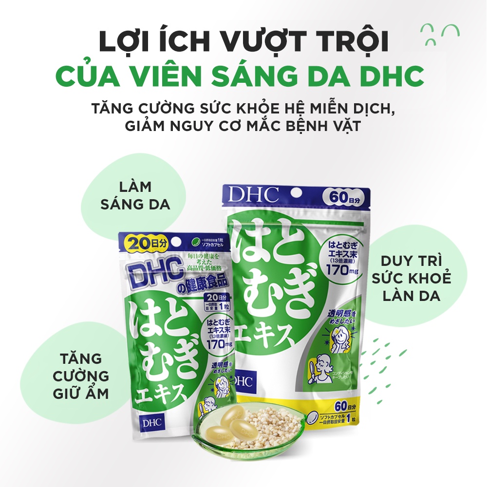 Viên uống sáng da DHC Nhật Bản Adlay Extract gói 20 viên (20 ngày) và 60 viên (60 ngày)