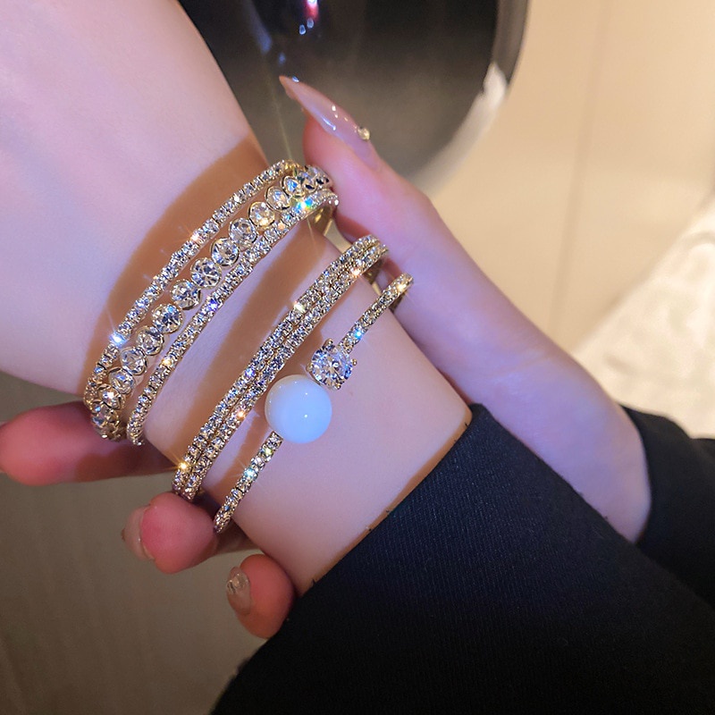 Vòng Tay Hợp Kim Dạng Hở Đính Đá Thời Trang Cho Nữ